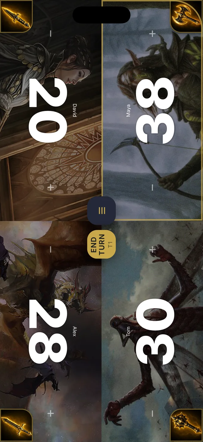 Live Commander game tracker with four players
